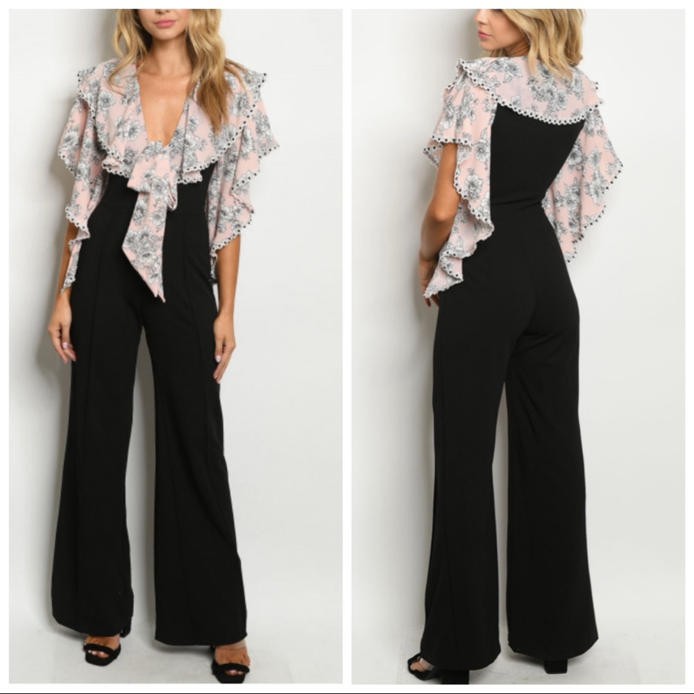 NEW Black Pink Ruffle Jumpsuit